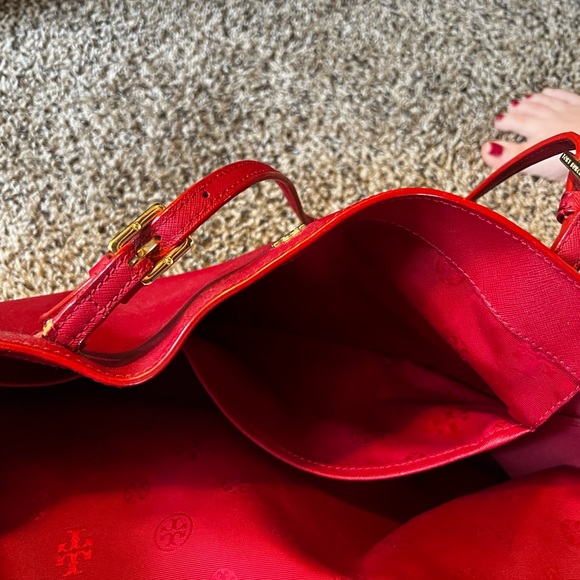 Tory Burch Red Tote Bag with buckles! - Picture 9 of 14